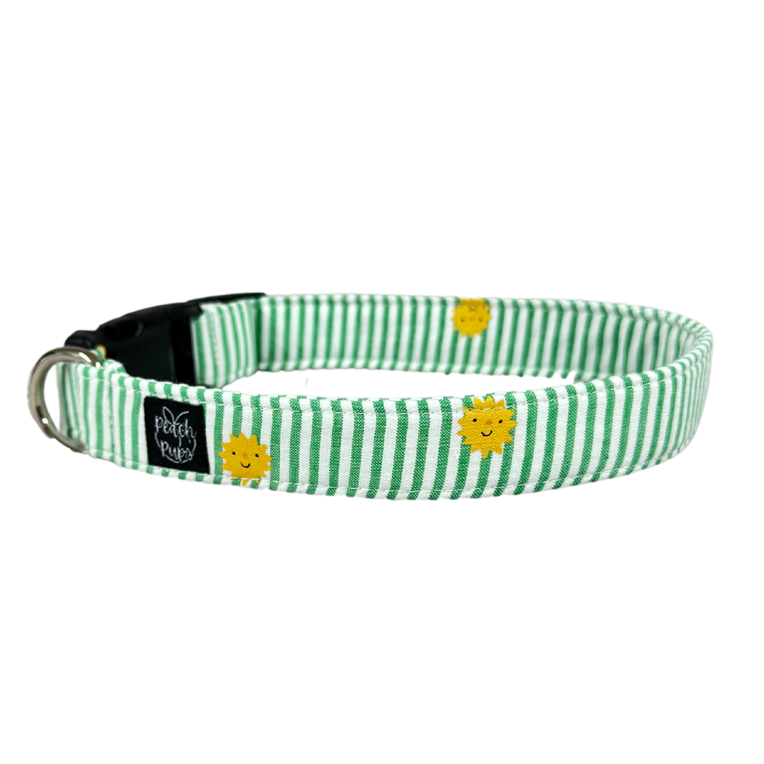 Suns on Green Seersucker Collar